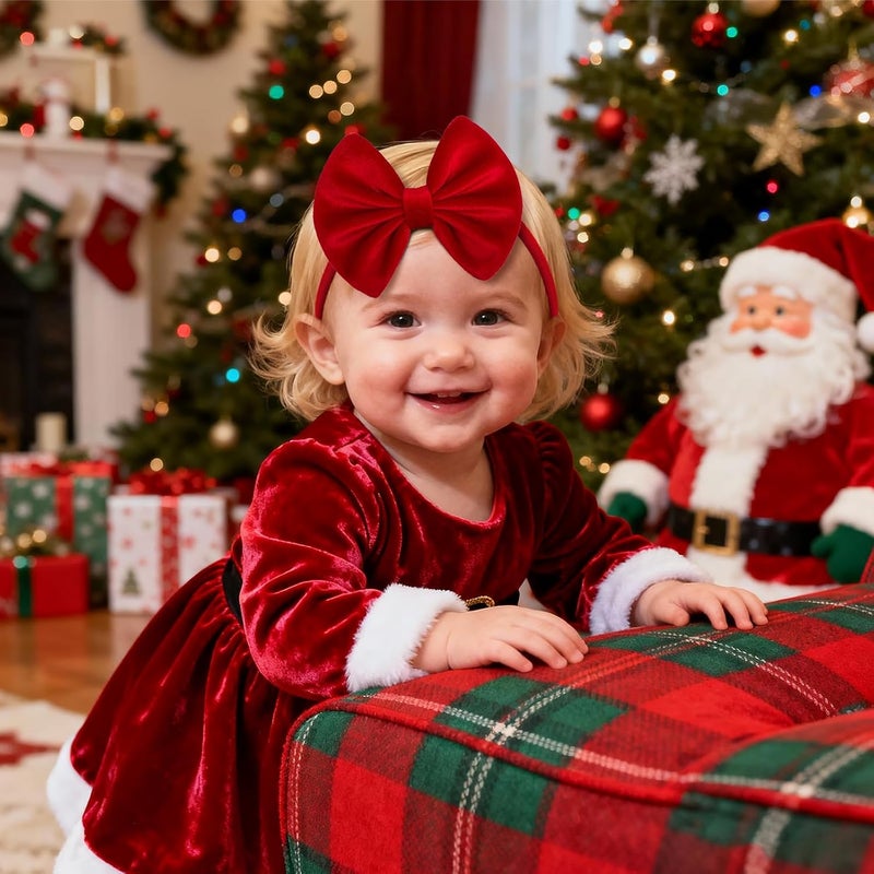 ONENINEDREAM Christmas Velvet Baby Girls Bows Elastic Nylon Headbands Red Green Handmade Christmas Newborn Bows Hairbands Infants Toddlers Hair Accessories - Image 3
